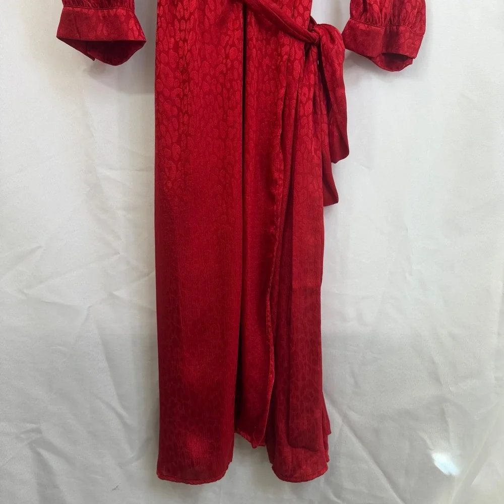 MICHAEL‎ KORS Red Animal Print Wrap Midi Dress 2X Romantic Feminine NWT $175